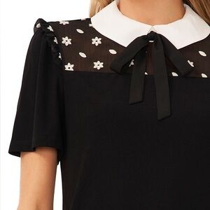 CeCe Black and White Floral Blouse